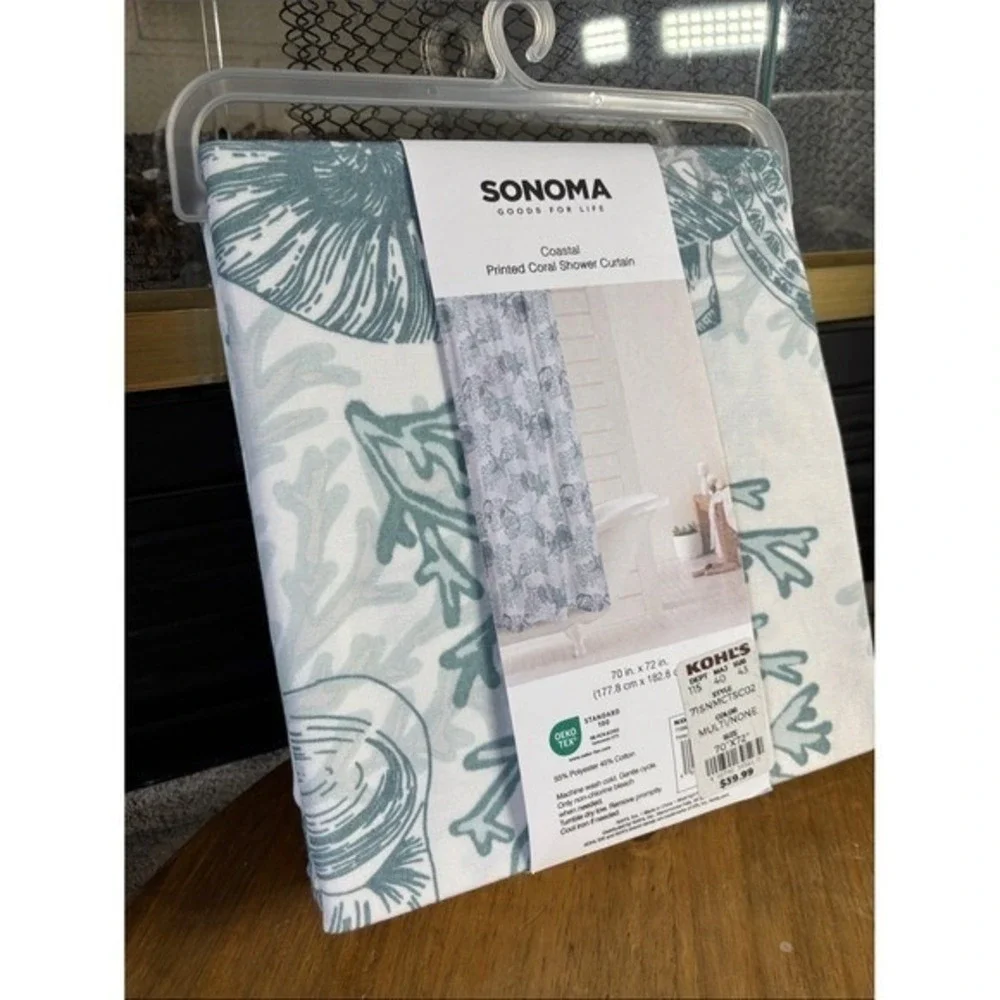 SONOMA Coastal Printed Coral Shower Curtain Seafoam Beach 70